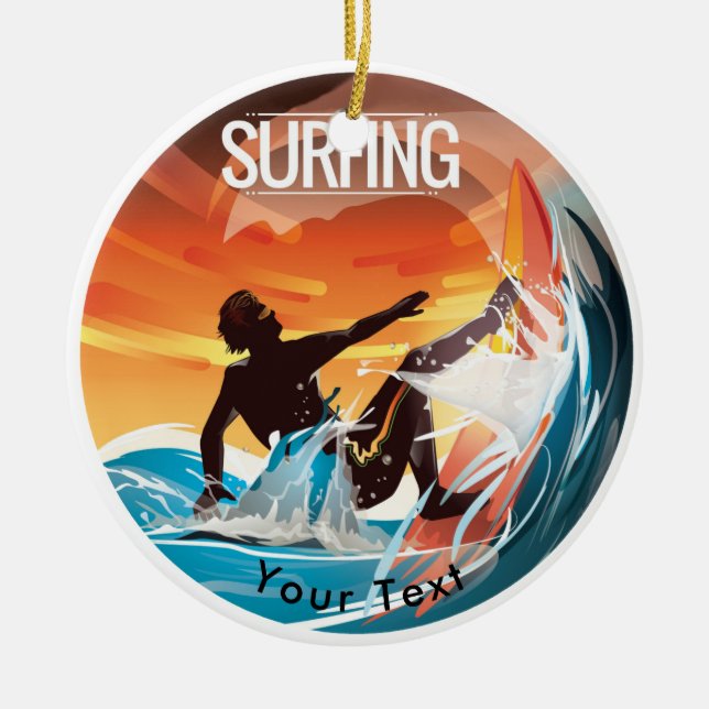 SPORTS Surf's Up in Colourful Waves Ceramic Ornament (Front)