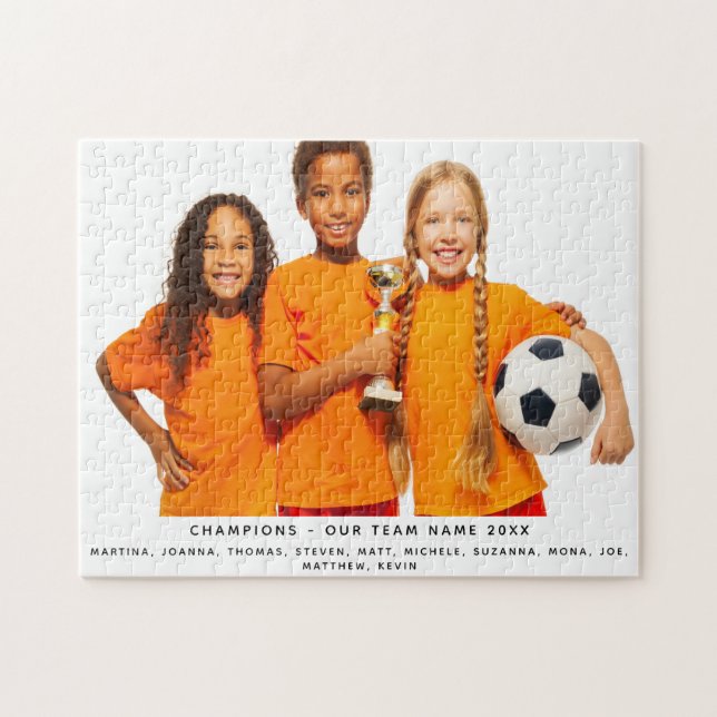 Sports team custom photo text names jigsaw puzzle (Horizontal)
