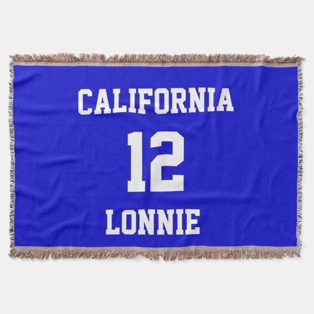 Sports Team Fan Customised Medium Blue Throw Blanket (Front)