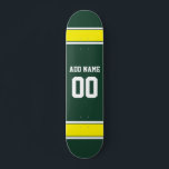 Sports Team Football Jersey Custom Name Number Skateboard<br><div class="desc">Sports Team Football Jersey Custom Name Number skateboard. Green and yellow colours Jersey.</div>