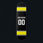 Sports Team Football Jersey Custom Name Number Skateboard<br><div class="desc">Sports Team Football Jersey Custom Name Number skateboard. Black and yellow colours Jersey.</div>