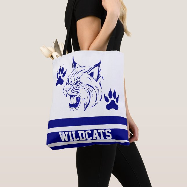 Sports Team Mascot Bobcat Wildcat Blue (ANY NAME) Tote Bag (Close Up)