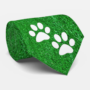 Sports Team Mascot Paw Prints On Grass Print Tie