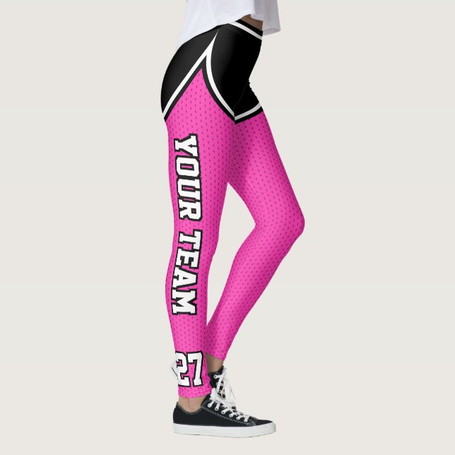 Sports Team Name Number Black Hot Pink Dot Shorts Leggings (Right)