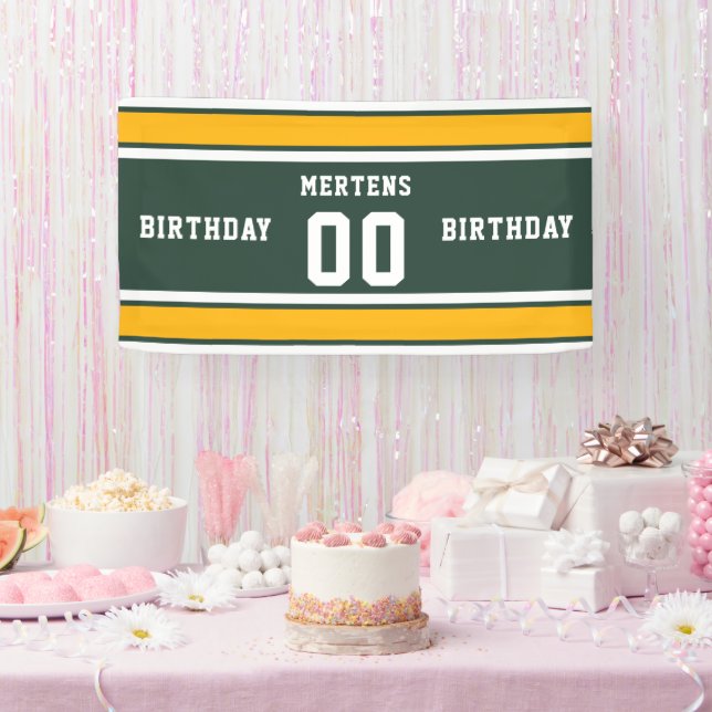 Sports Team Name Number Green Gold White Birthday Banner (Party)