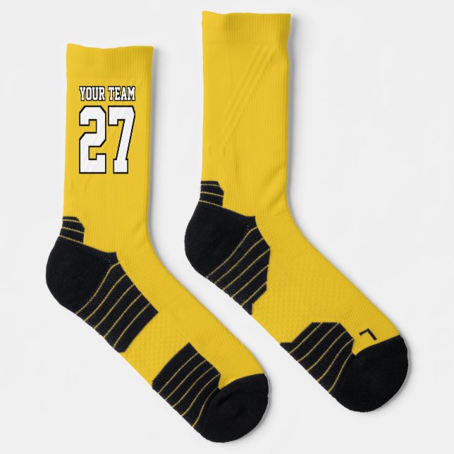 Sports Team Name Number Yellow White Basketball Socks (Right)