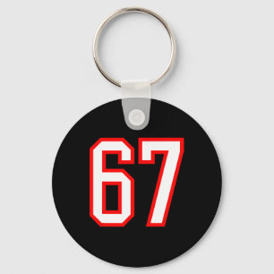 Sports Team Number #67 White Red Varsity Number 67 Key Ring