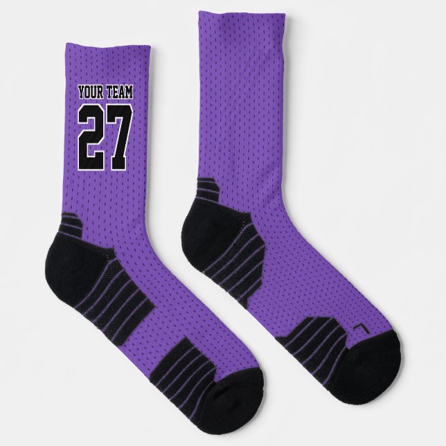 Sports Team Number Purple Black Dotted Basketball Socks (Right)