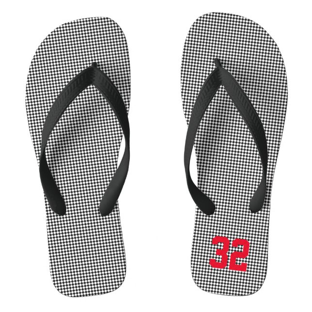 Sports Team Player NUMBER Check School Spirit Fun Thongs (Footbed)