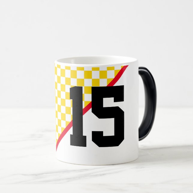 Sports Team Red Gold Black Player Number Age Fun Magic Mug (Front Right)