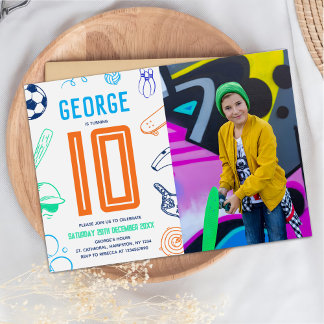 Sports Theme Boys Modern Birthday Party Photo Invitation