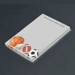 Sports Theme Sticky Notes Notepads<br><div class="desc">Cool large modern sports theme sticky note pads designed with a graphic image of a basketball, baseball, football, and soccer ball with from the desk of template you can personalise with your name or business name. Created for a sports coach, college or high school sports player scout recruiter, or just...</div>