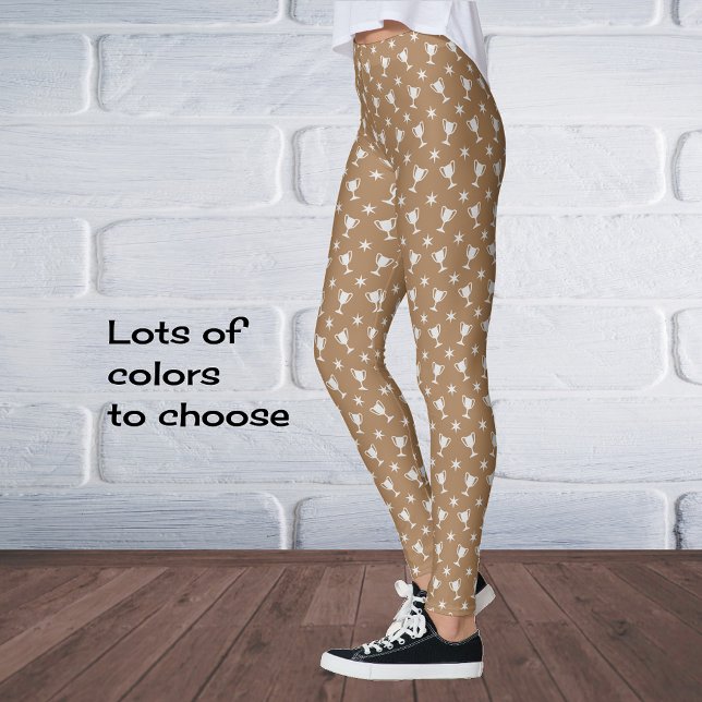 Sports theme trophy stars symbol pattern brown leggings (Creator Uploaded)