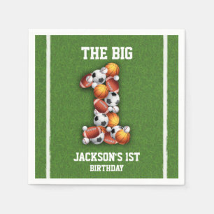 Sports Themed Balls 1st Birthday Party Napkin