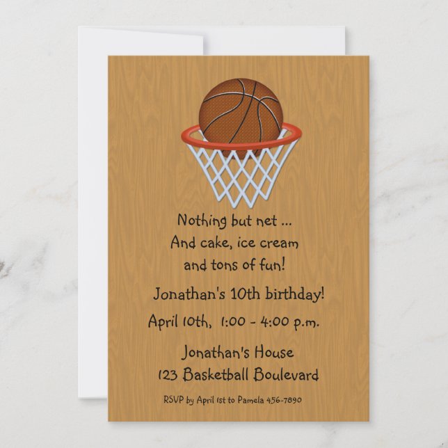 Sports Themed Basketball Net Ball Birthday Invitation (Front)