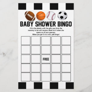 Sports Themed Bingo Baby Shower Game Stationery