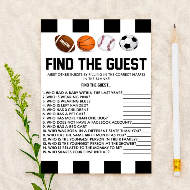 Sports Themed Find The Guest Baby Shower Game Stationery (Creator Uploaded)