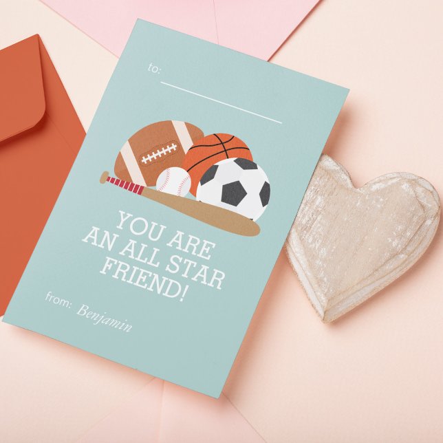 Sports-Themed Kids Classroom Valentines Note Card (Creator Uploaded)