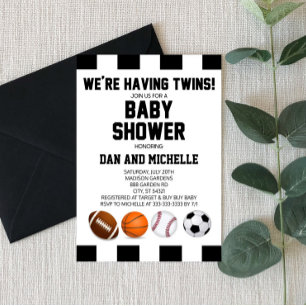 Sports Themed Twins Baby Shower Invitation