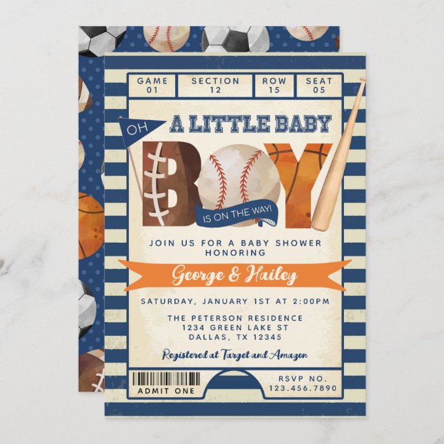 Sports Ticket Baby Shower Invitation (Front/Back)