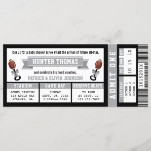 Sports Ticket Baby Shower Invitation, Black, Grey Invitation