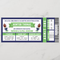 Sports Ticket Baby Shower Invitation, Blue, Green