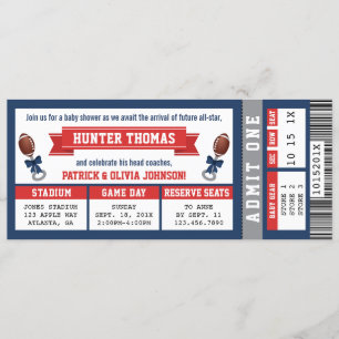 Sports Ticket Baby Shower Invitation, Blue, Red Invitation