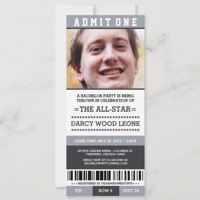 Sports Ticket Bachelor Party Invites (Front)