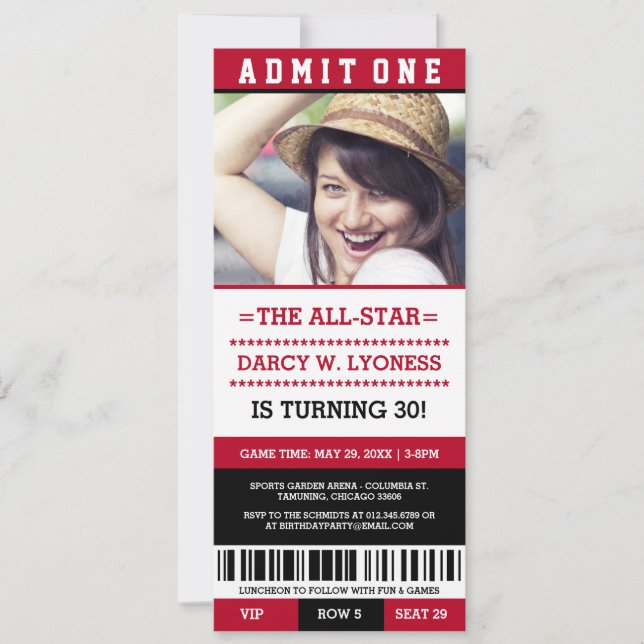 Sports Ticket Birthday Party Invites (Front)