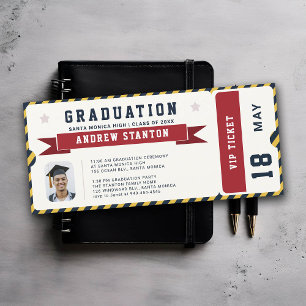 Sports Ticket Blue Red Photo Graduation Invitation