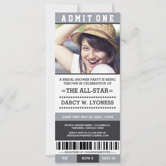 Sports Ticket Bridal Shower Party Invites (Front)
