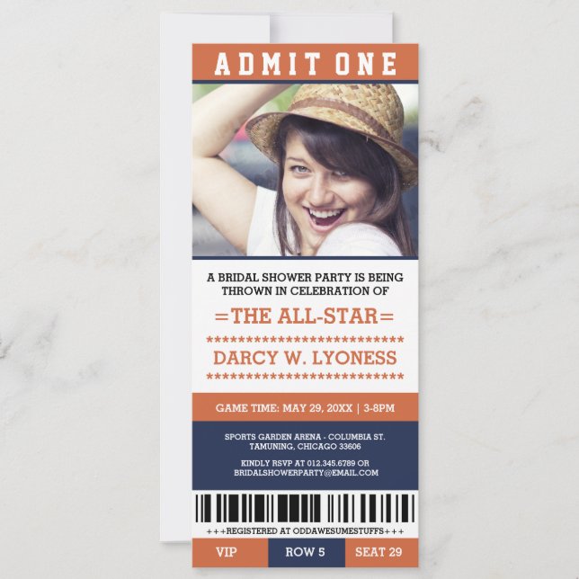 Sports Ticket Bridal Shower Party Invites (Front)