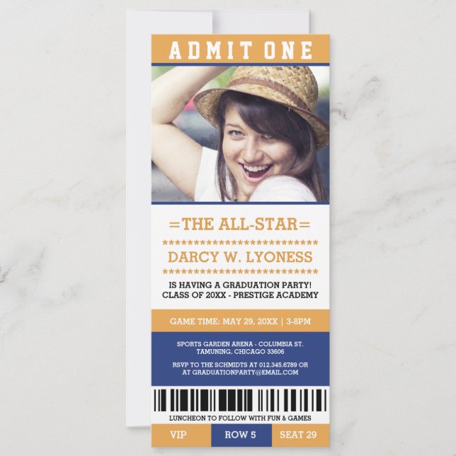Sports Ticket Graduation Party Invites (Front)