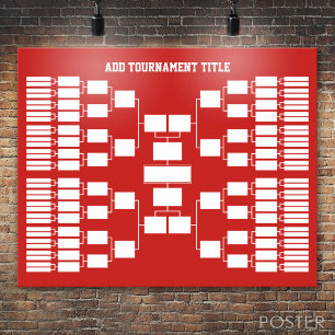 Sports Tournament Bracket for 64 Teams red Poster