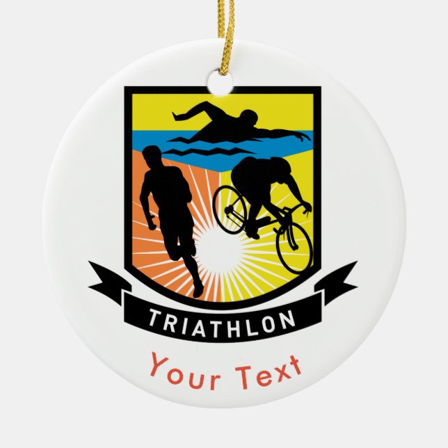 SPORTS Triathlon Bike Swim Run Banner Ceramic Ornament (Front)