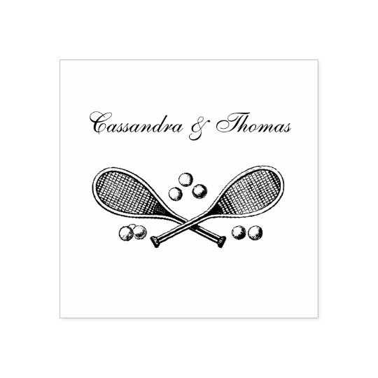 Sports Vintage Crossed Tennis Racket Tennis Balls Rubber Stamp