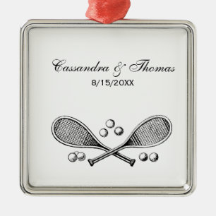 Sports Vintage Crossed Tennis Racquet Tennis Balls Metal Tree Decoration