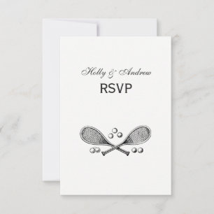 Sports Vintage Crossed Tennis Racquet Tennis Balls RSVP Card