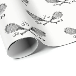Sports Vintage Crossed Tennis Racquet Tennis Balls Wrapping Paper