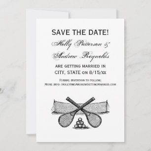 Sports Vintage Tennis Net, Crossed Racquets, Balls Invitation