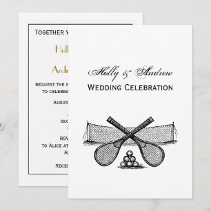 Sports Vintage Tennis Net, Crossed Racquets, Balls Invitation