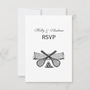 Sports Vintage Tennis Net, Crossed Racquets, Balls RSVP Card