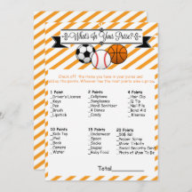 Sports What's in Your Purse Baby Shower Game