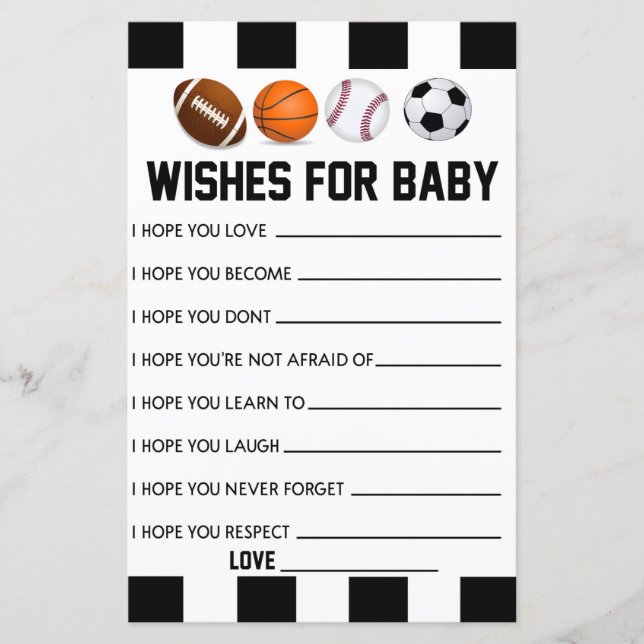 Sports Wishes For Baby Baby Shower Activity  (Front)