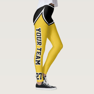 Sports Yellow Black Outines Varsity Basketball Leggings