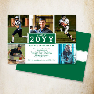 Sporty 5-Photo Dark Green Graduation Invitation