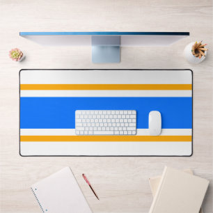 Sporty 70s Bright Blue Orange White Racing Stripes Desk Mat