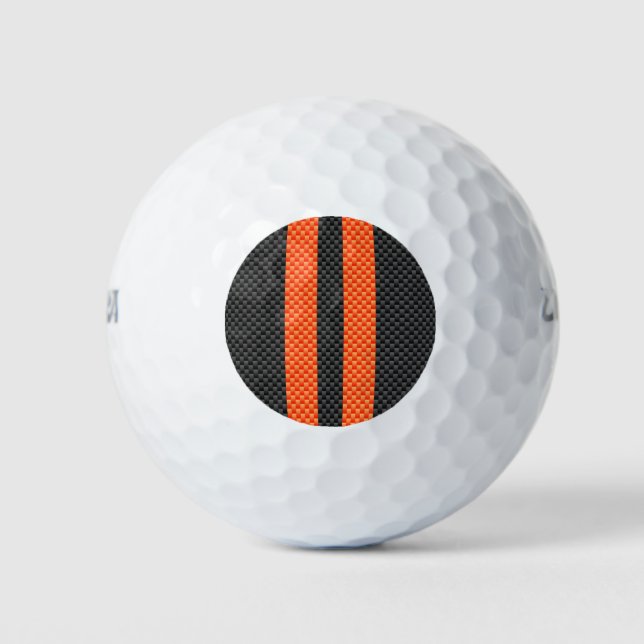 Sporty Accent Orange Stripes Carbon Style Print Golf Balls (Front)