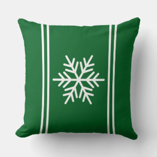 Sporty Alpine Forest Green White Stripes Snowflake Cushion