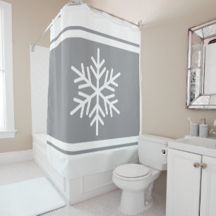 Sporty Alpine Snowflake Light Grey White Stripes Shower Curtain